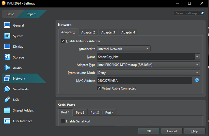 VirtualBox SmartCity Net settings