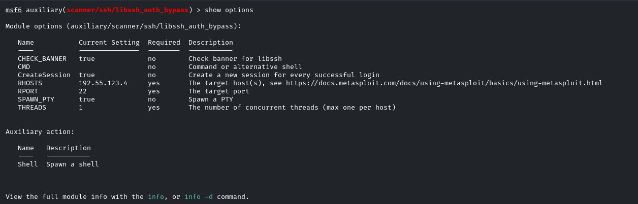 Metasploit options