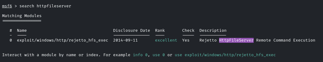 Searching for the Metasploit module