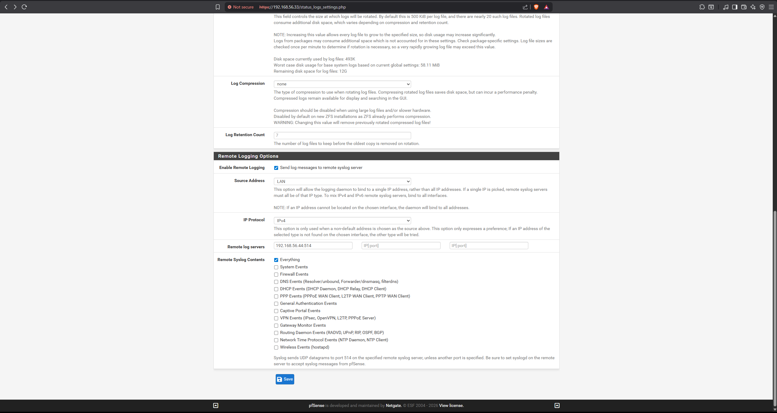 pfSense remote syslog configuration