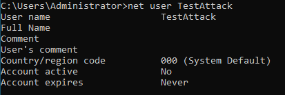 Windows test account disabled