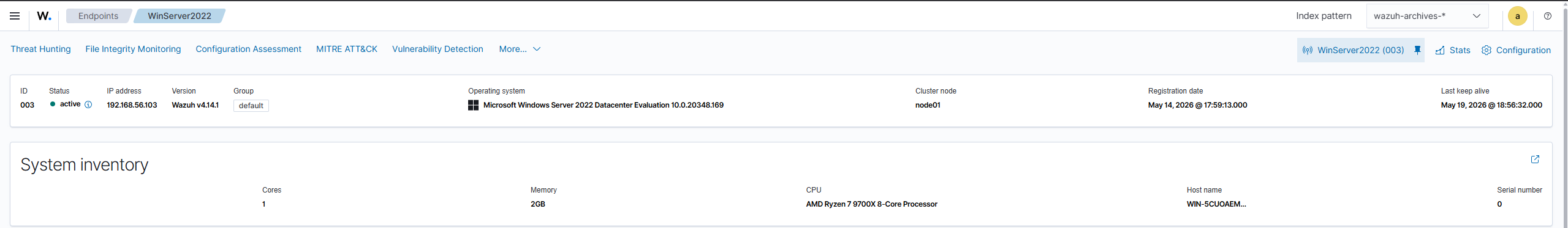 Windows Server 2022 Wazuh agent active