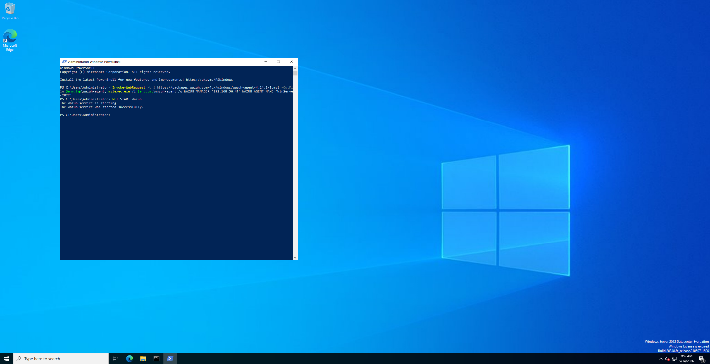 PowerShell command for Windows Wazuh agent installation