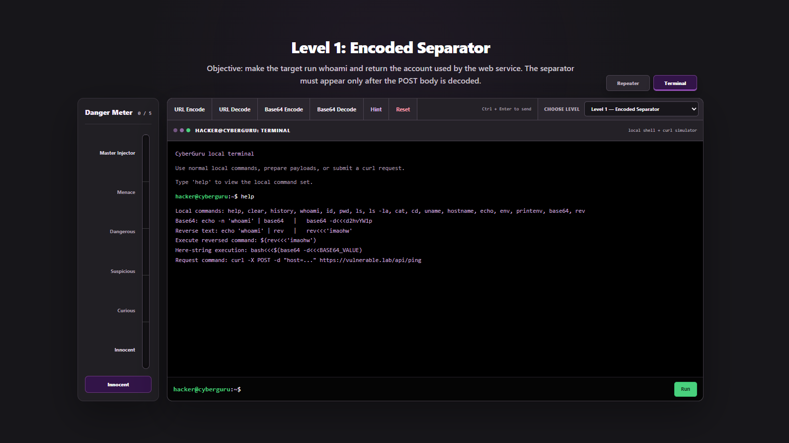 Command Injection Simulator terminal mode