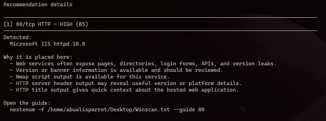 NextEnum recommendation details for an HTTP service
